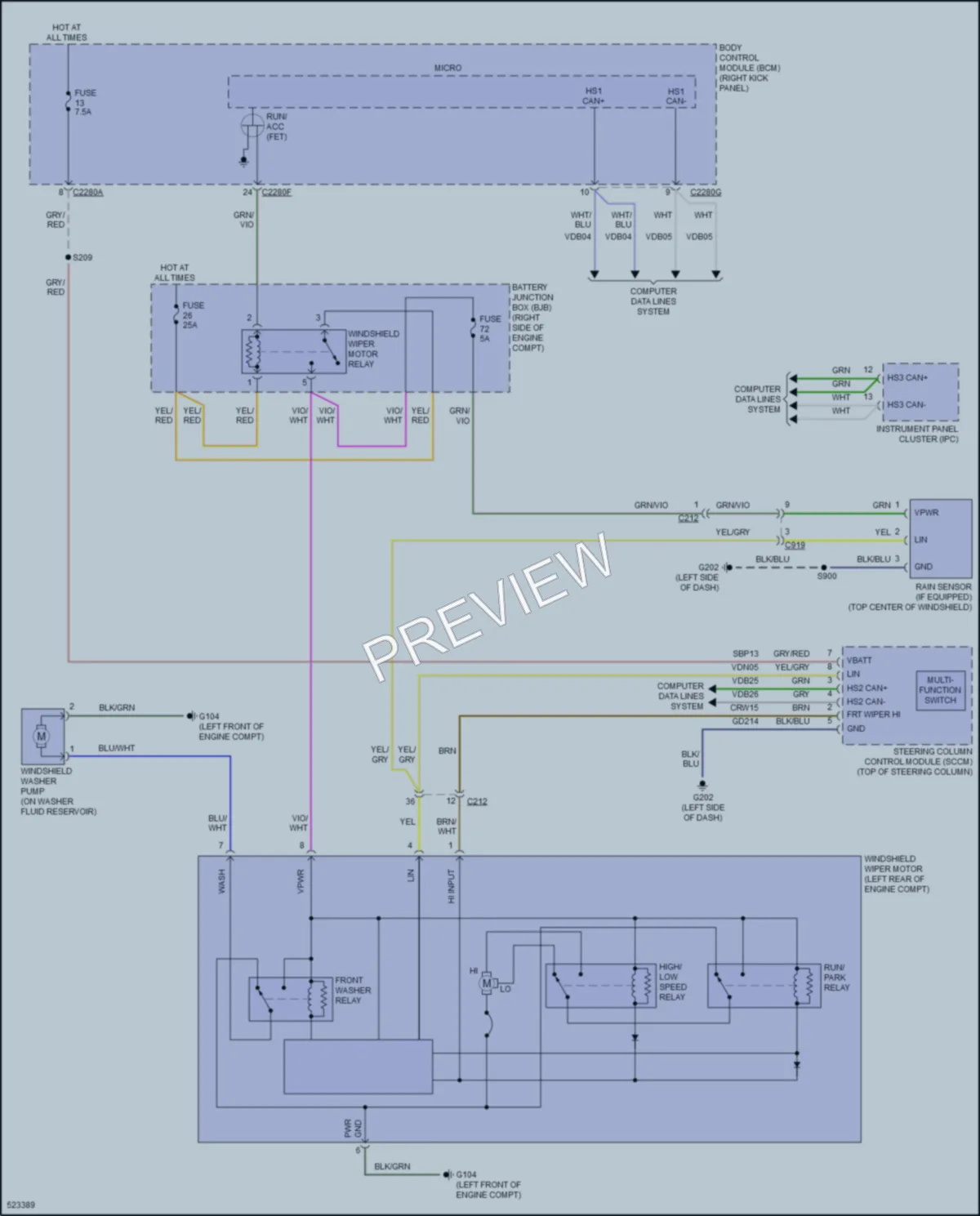 2017 Ford Mustang Wiper Washer wiring diagram preview