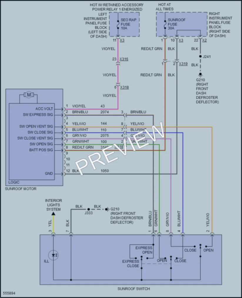 2017 GMC 2500HDSierraDenali Power Top Sunroof wiring diagram preview