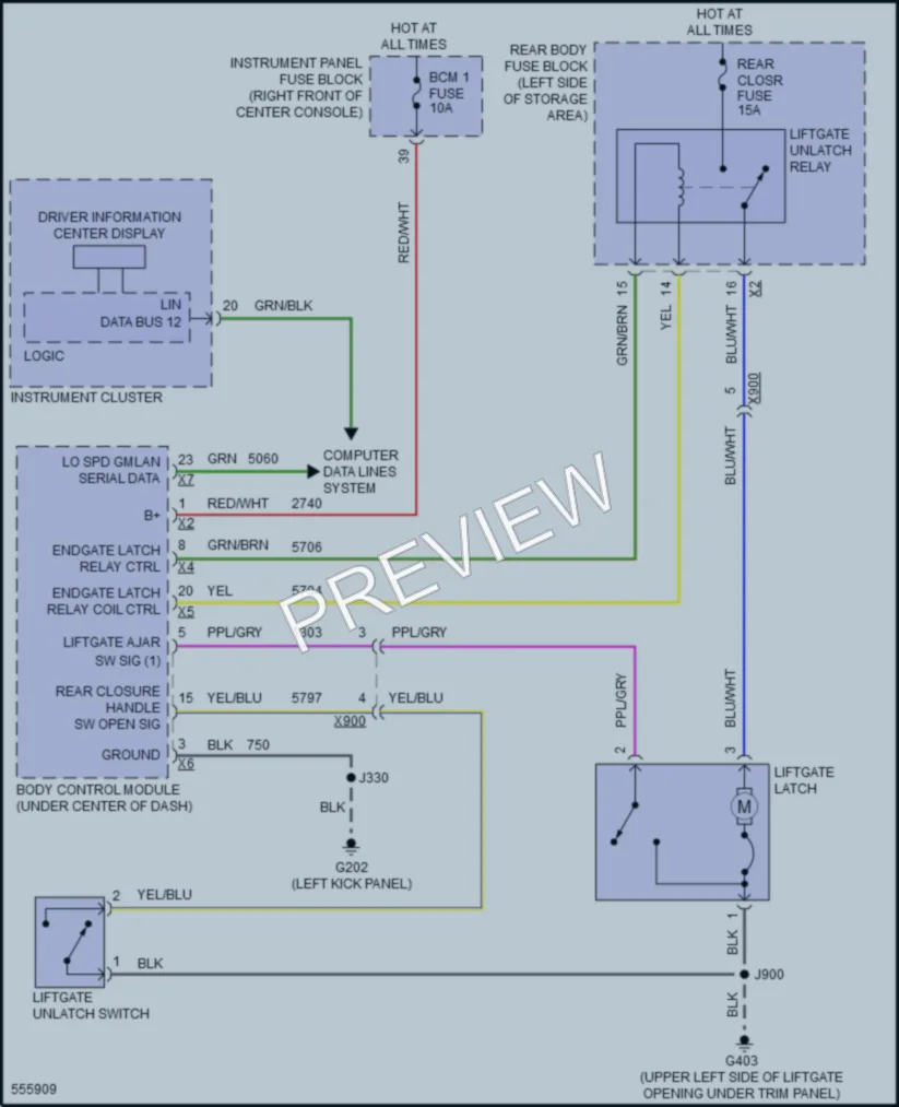 2017 GMC Acadia Trunk Tailgate Fuel Door wiring diagram preview