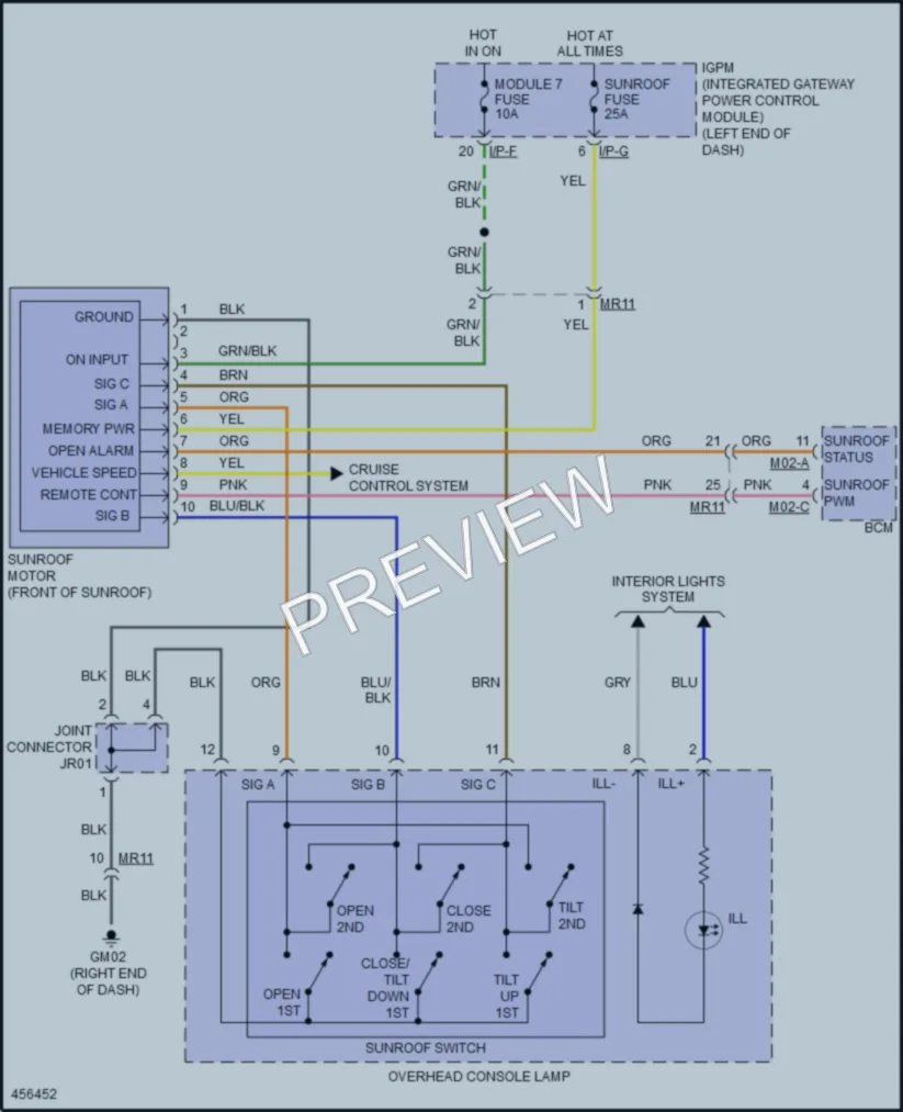 2017 Genesis G80 Power Top Sunroof wiring diagram preview