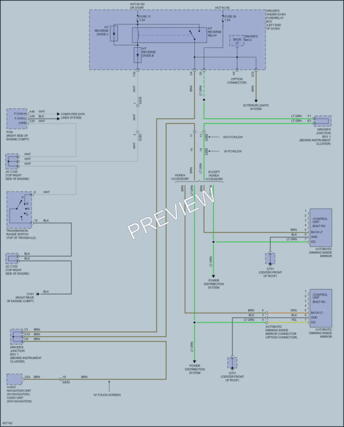 2017 Honda Odyssey Power Mirrors wiring diagram preview