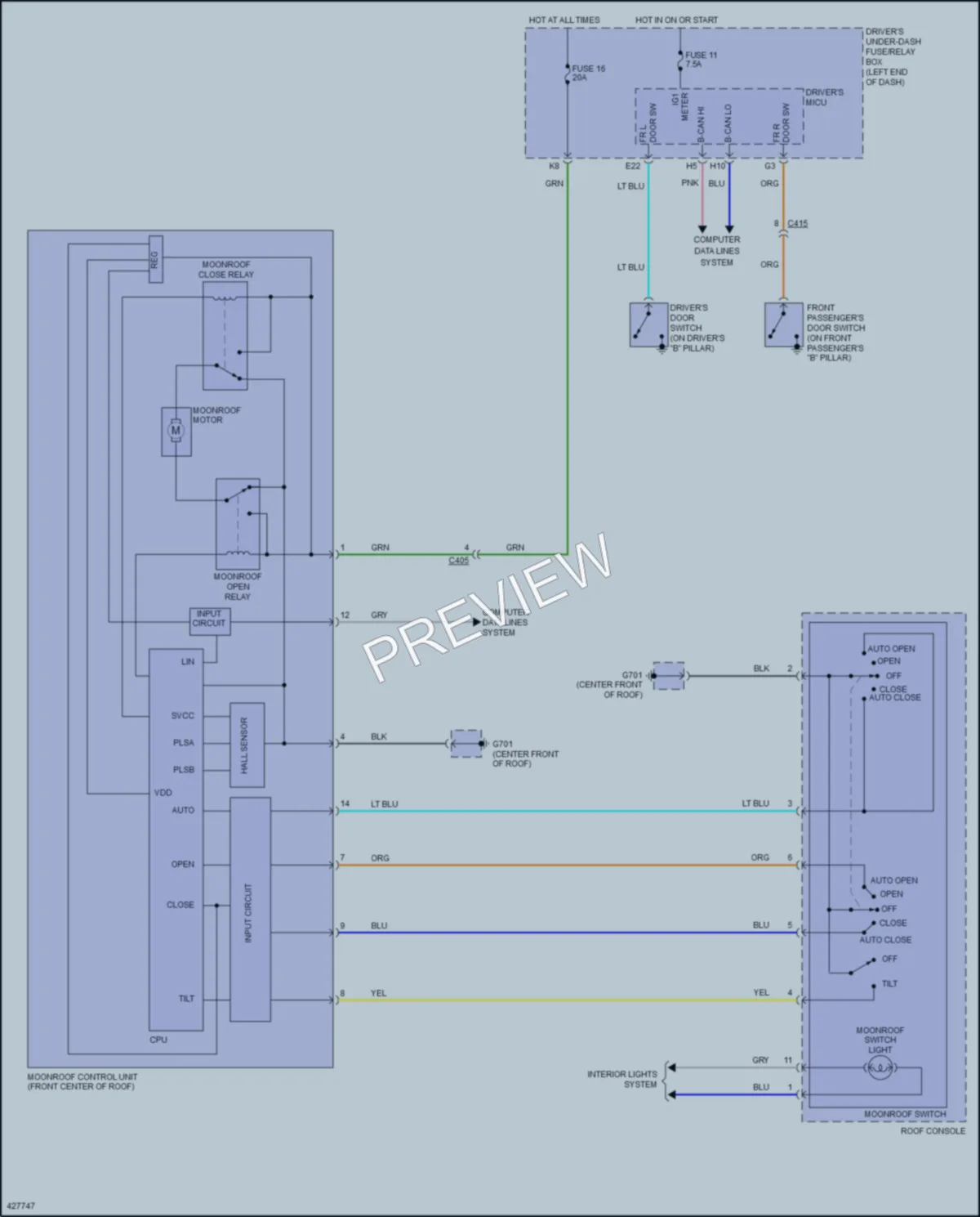 2017 Honda Odyssey Power Top Sunroof wiring diagram preview