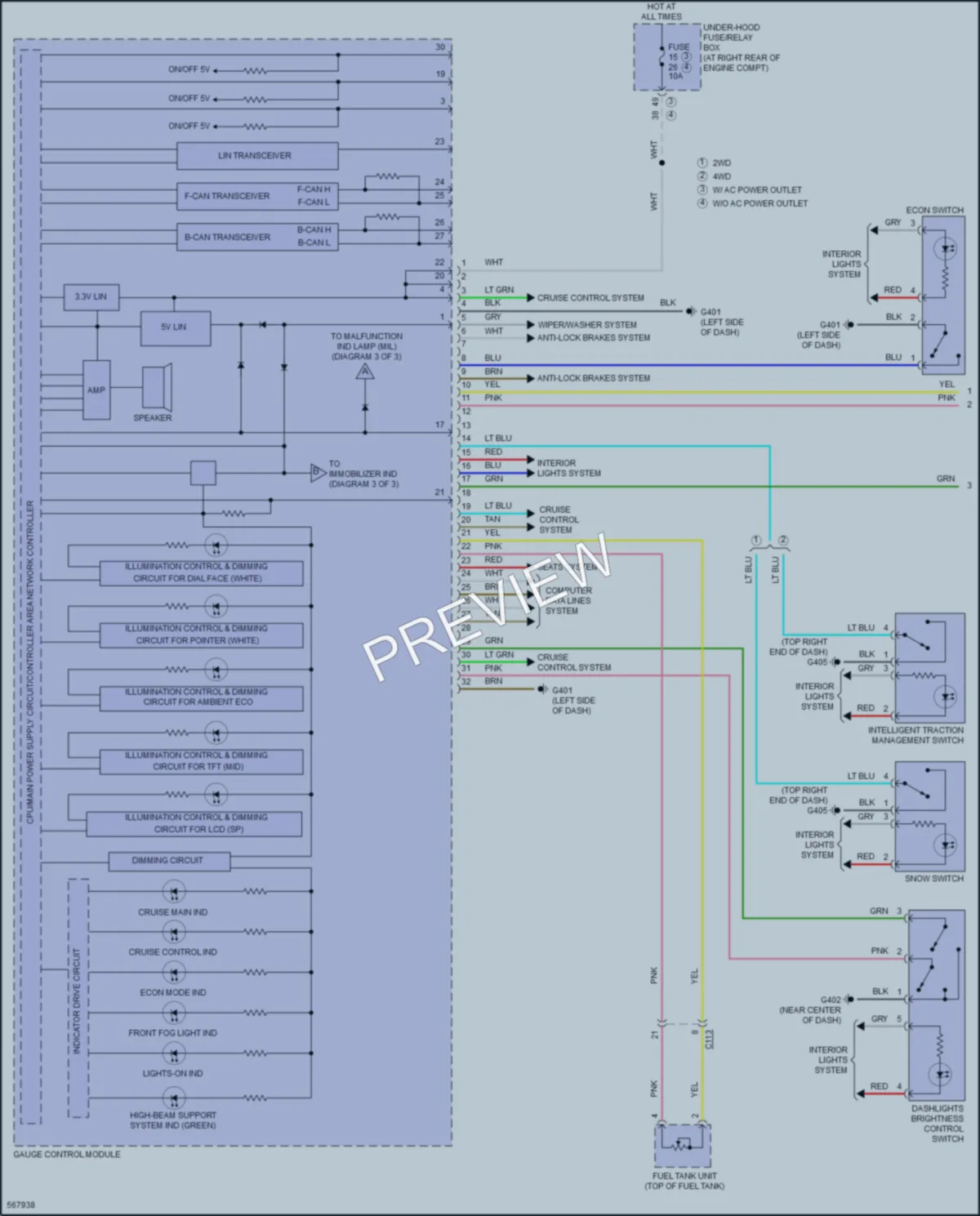 2017 Honda Ridgeline Instrument Cluster wiring diagram preview