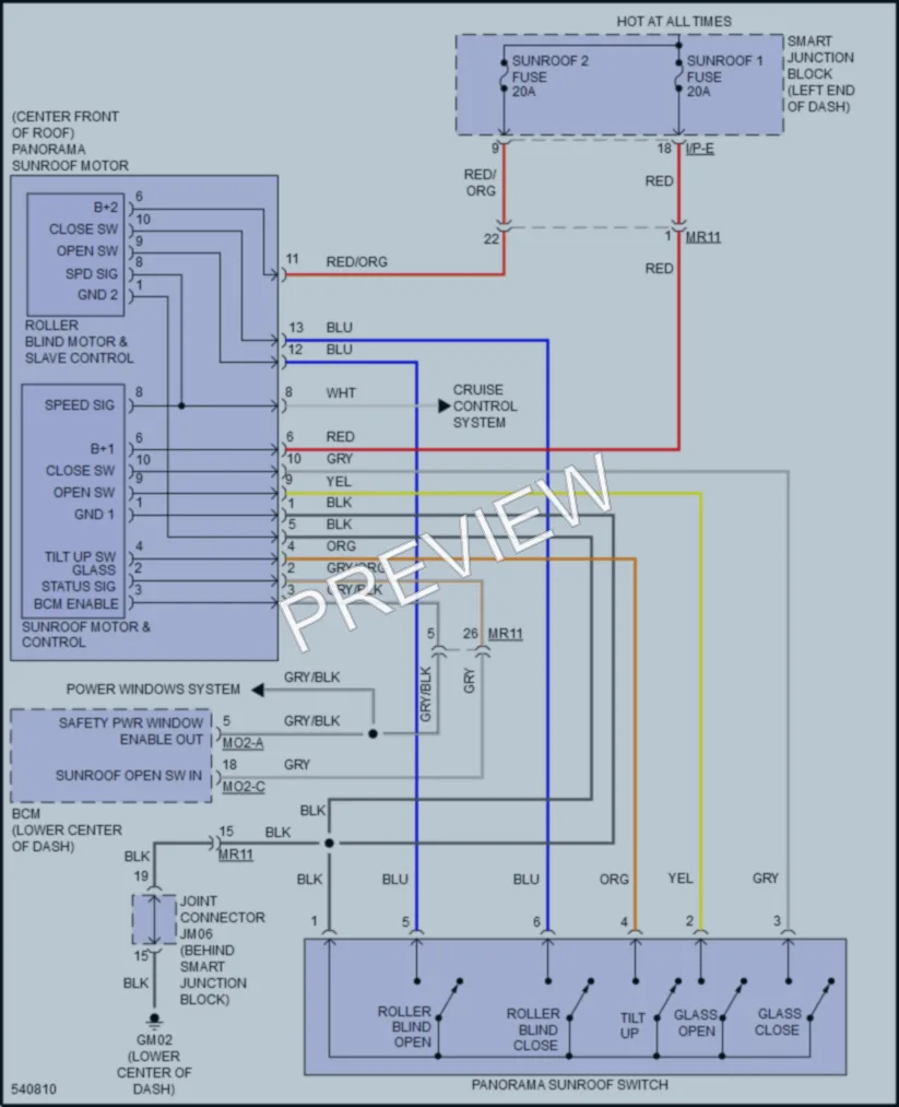 2017 Hyundai SonataHybrid Power Top Sunroof wiring diagram preview