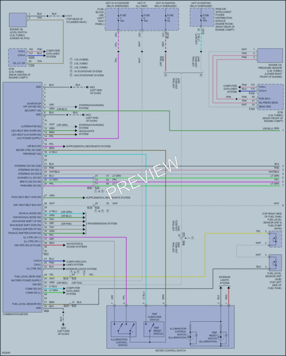 2017 Infiniti Q50Hybrid Instrument Cluster wiring diagram preview