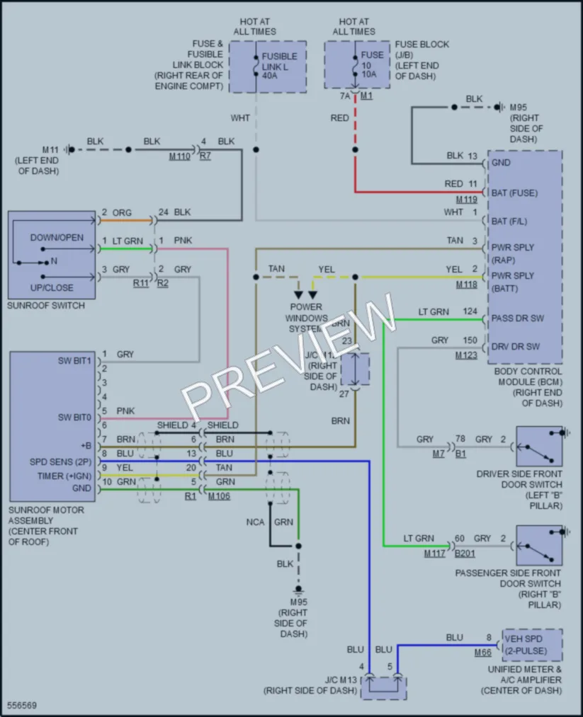 2017 Infiniti QX70 Power Top Sunroof wiring diagram preview