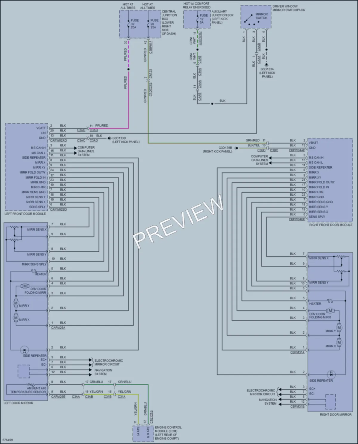 2017 Jaguar FType Power Mirrors wiring diagram preview