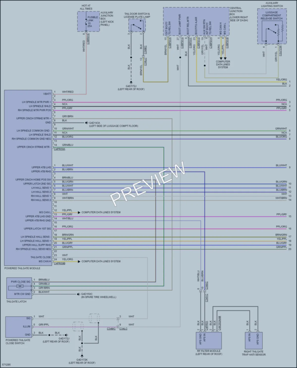 2017 Jaguar FType Trunk Tailgate Fuel Door wiring diagram preview