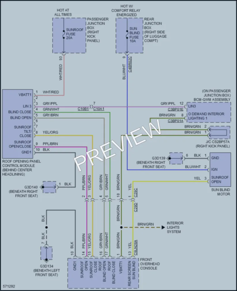 2017 Jaguar XE Power Top Sunroof wiring diagram preview