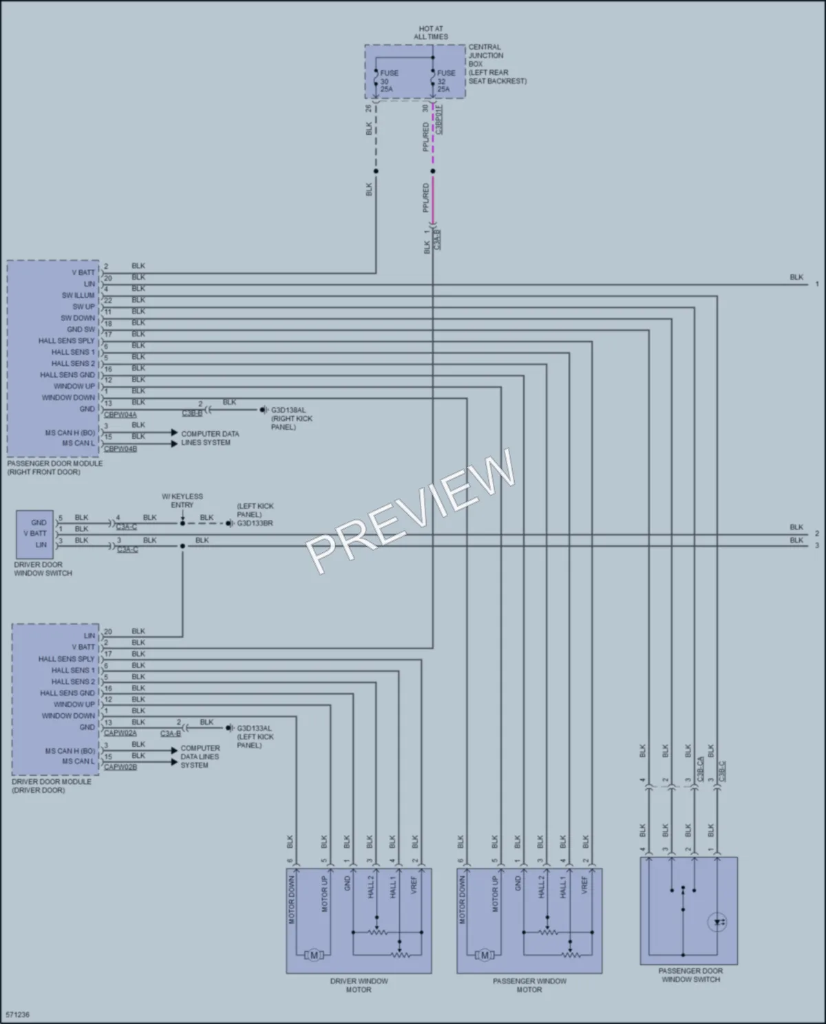 2017 Jaguar XJPortfolio Power Windows wiring diagram preview