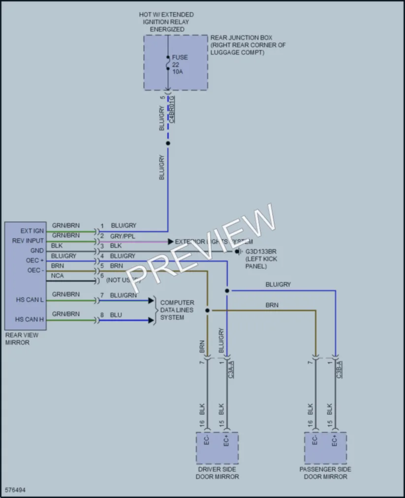 2017 Jaguar XJRL Power Mirrors wiring diagram preview