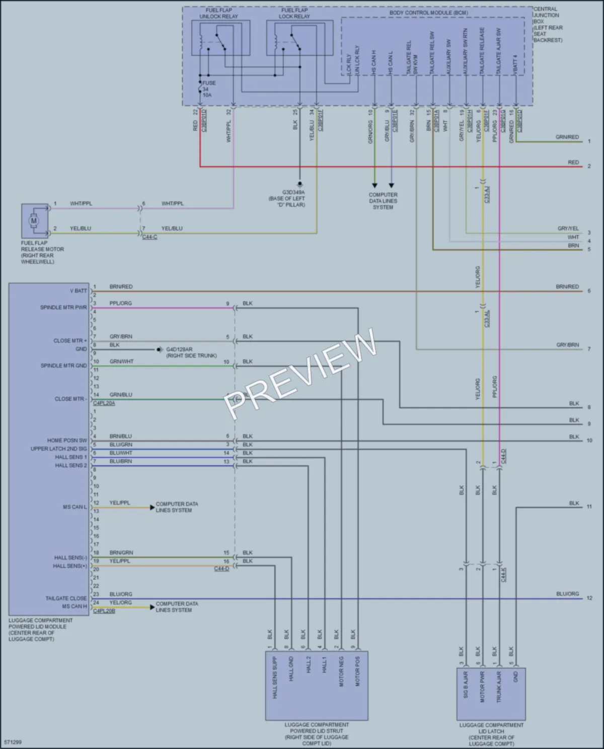 2017 Jaguar XJSupercharged Trunk Tailgate Fuel Door wiring diagram preview