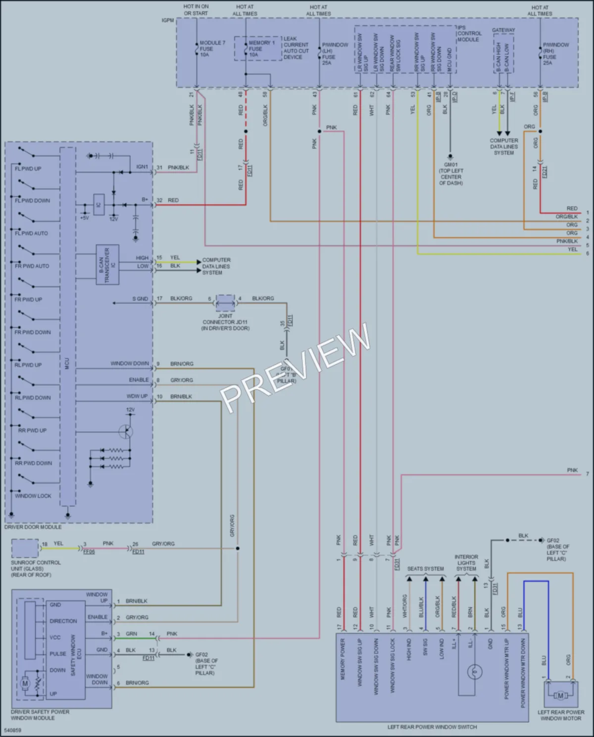 2017 Kia Cadenza Power Windows wiring diagram preview