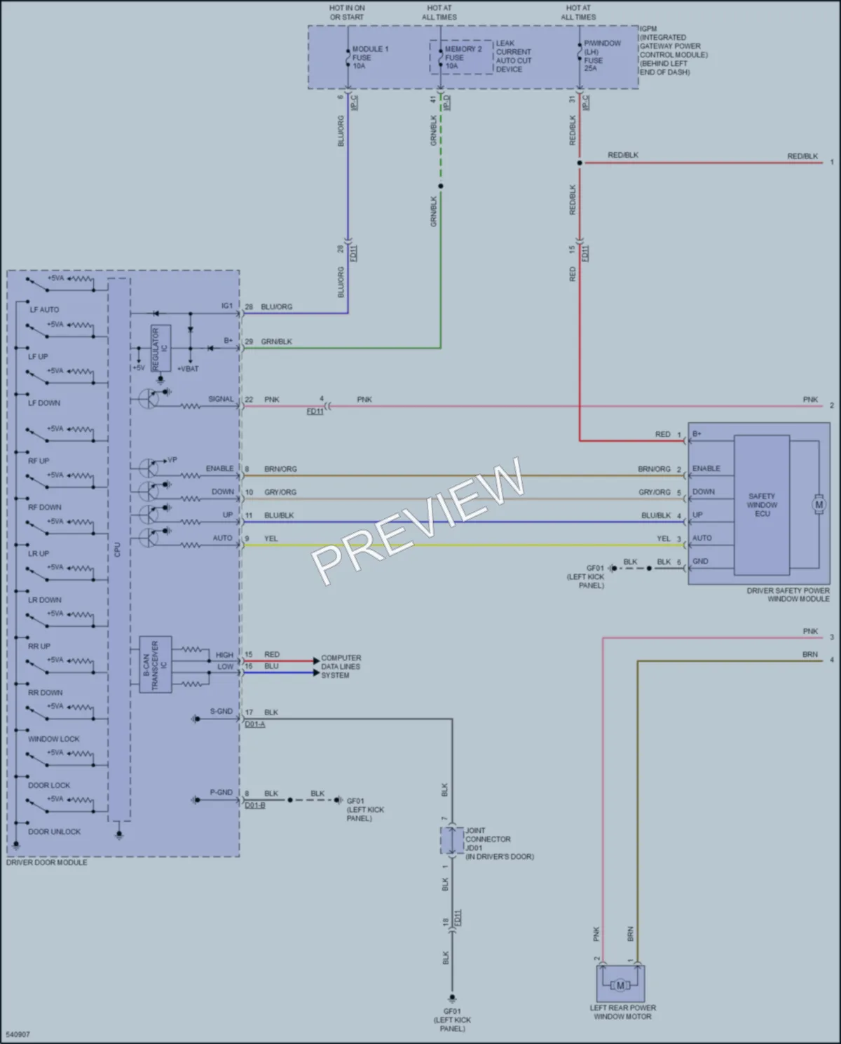 2017 Kia Sorento Power Windows wiring diagram preview