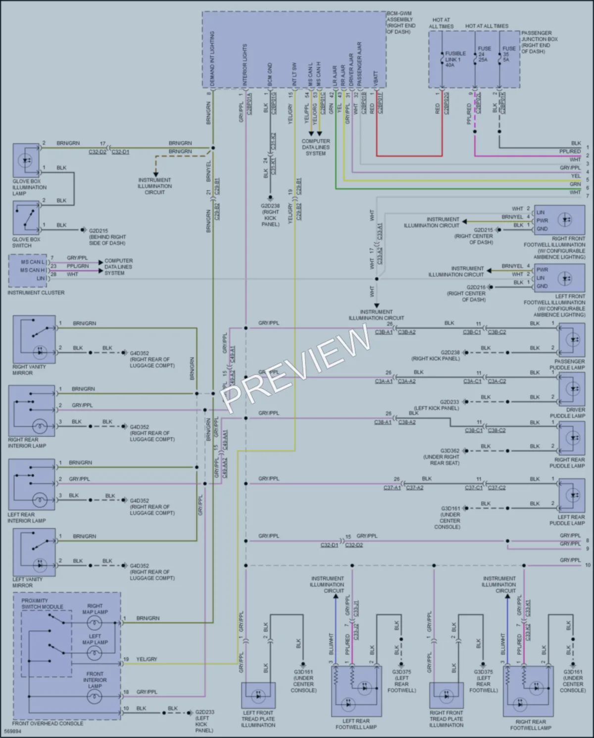 2017 LandRover RangeRoverSport Interior Lights wiring diagram preview