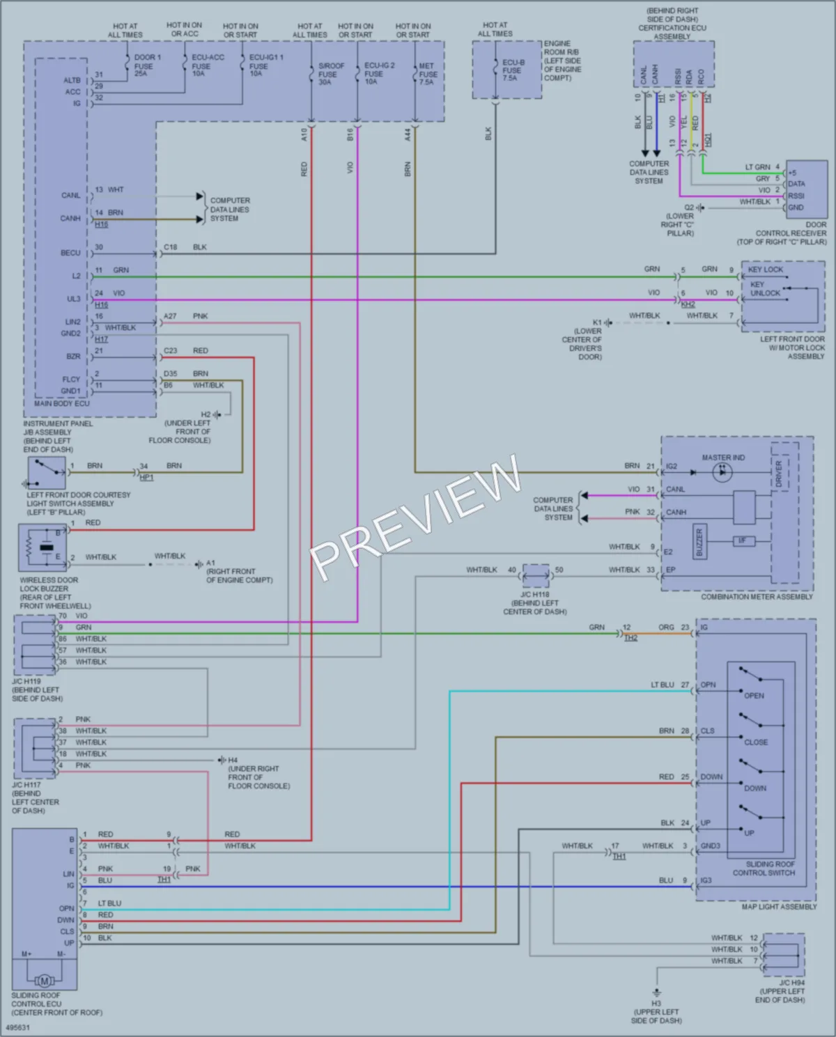 2017 Lexus CT200h Power Top Sunroof wiring diagram preview