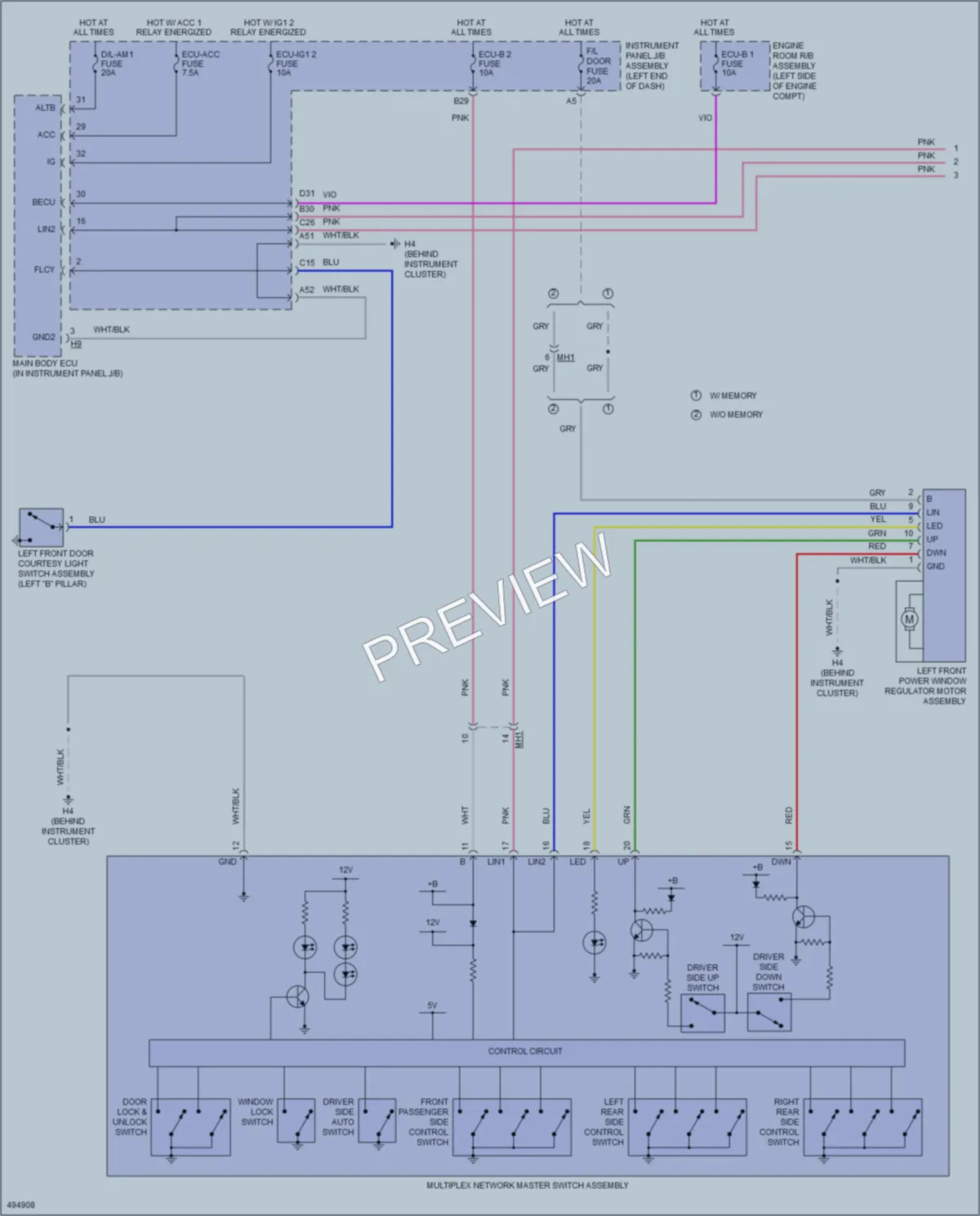2017 Lexus ES300h Power Windows wiring diagram preview