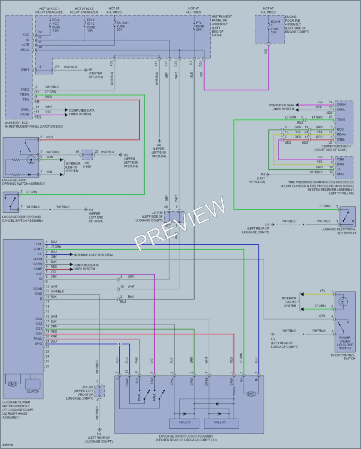 2017 Lexus ES350 Trunk Tailgate Fuel Door wiring diagram preview