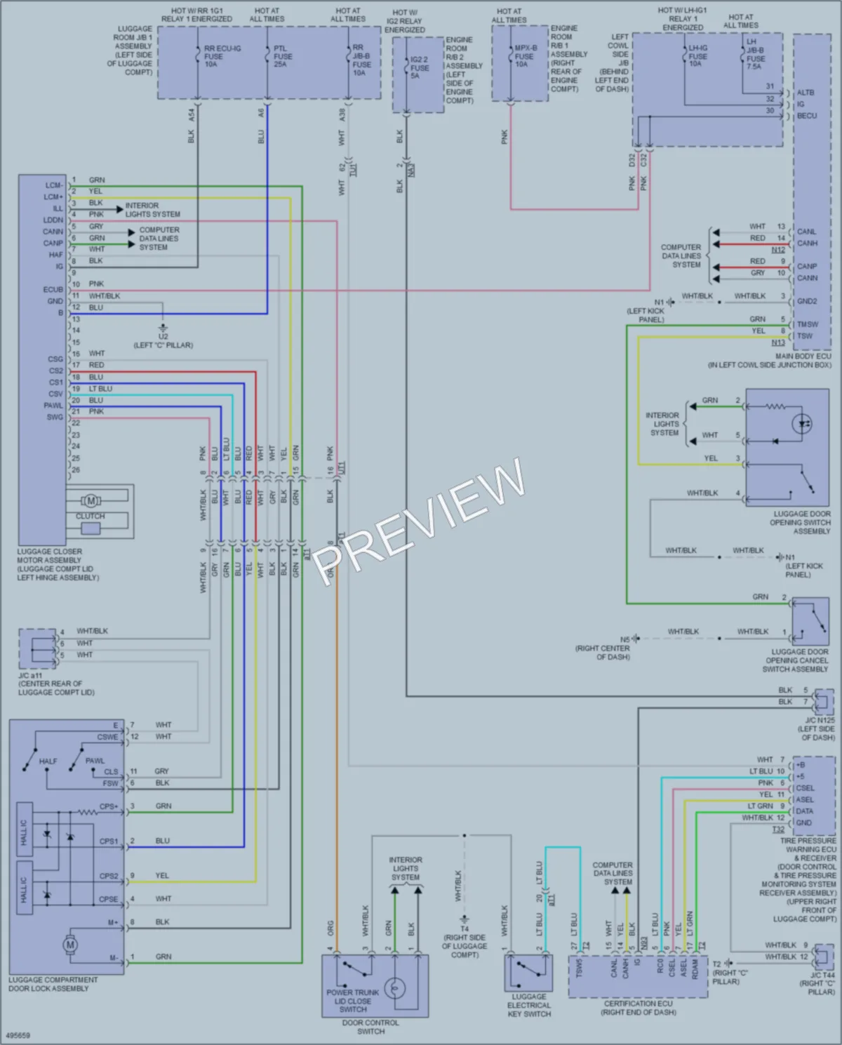 2017 Lexus GS350 Trunk Tailgate Fuel Door wiring diagram preview