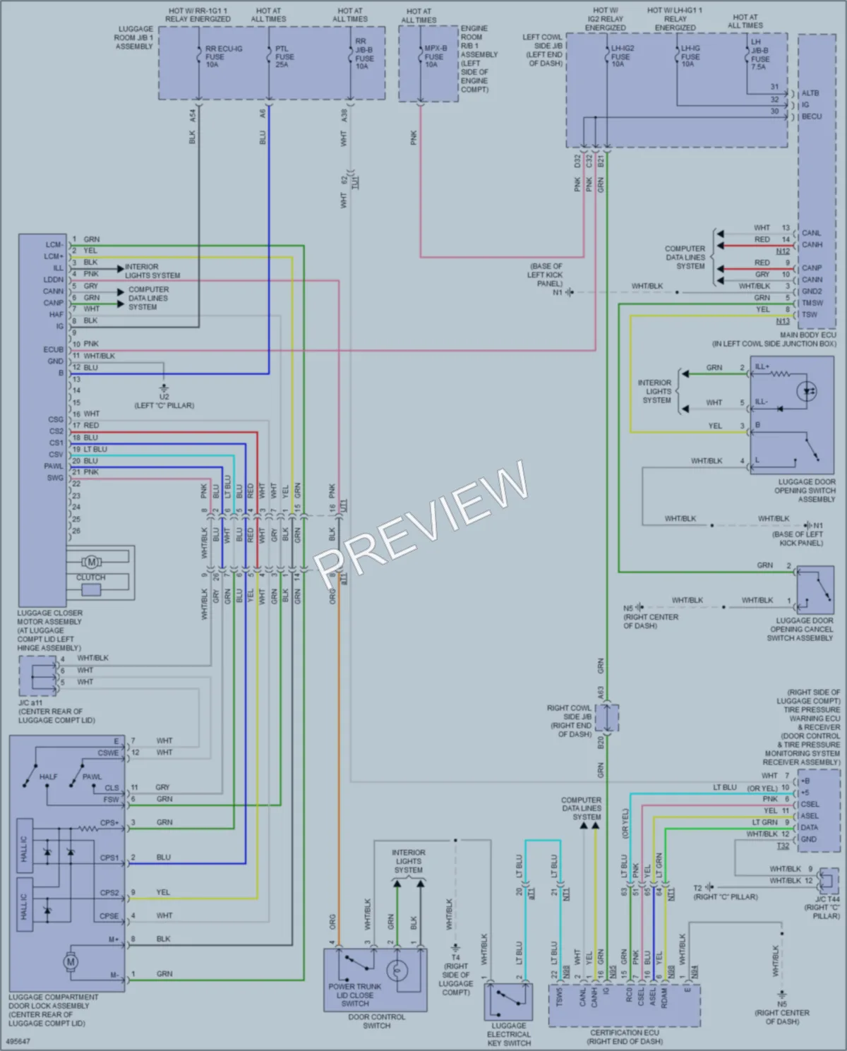 2017 Lexus GS450h Trunk Tailgate Fuel Door wiring diagram preview
