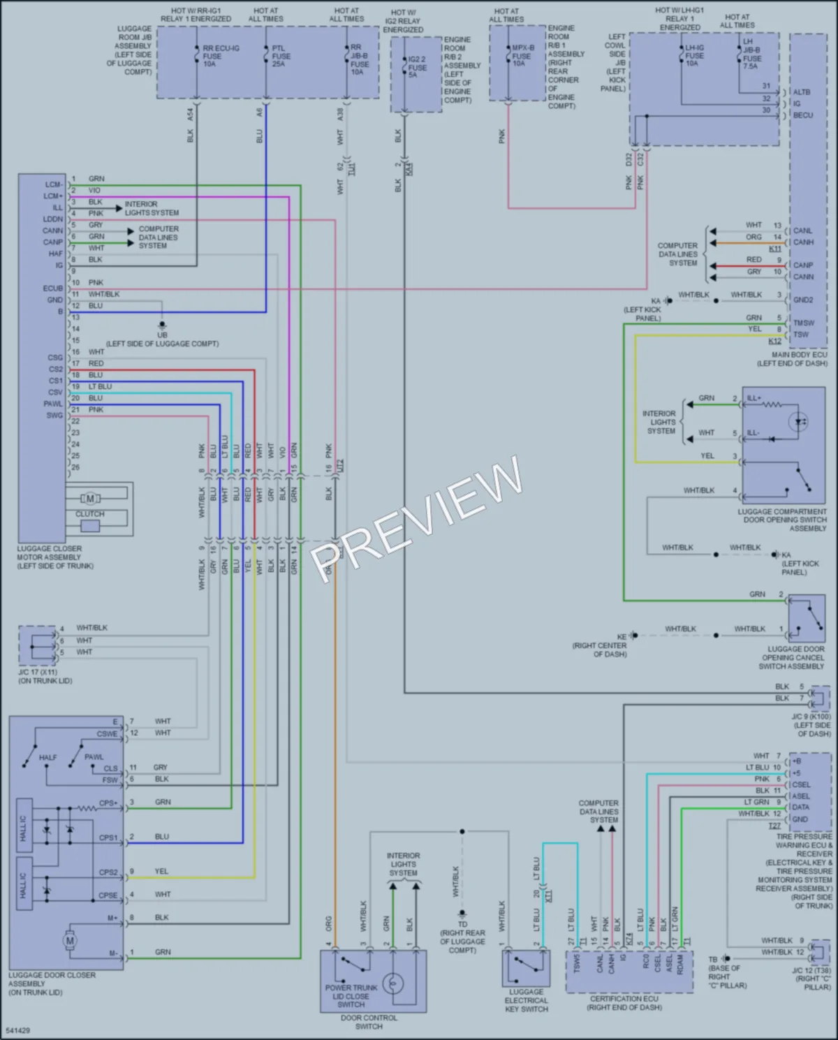 2017 Lexus GSF Trunk Tailgate Fuel Door wiring diagram preview