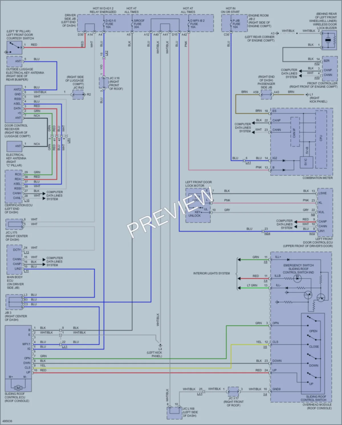 2017 Lexus LS460 Power Top Sunroof wiring diagram preview