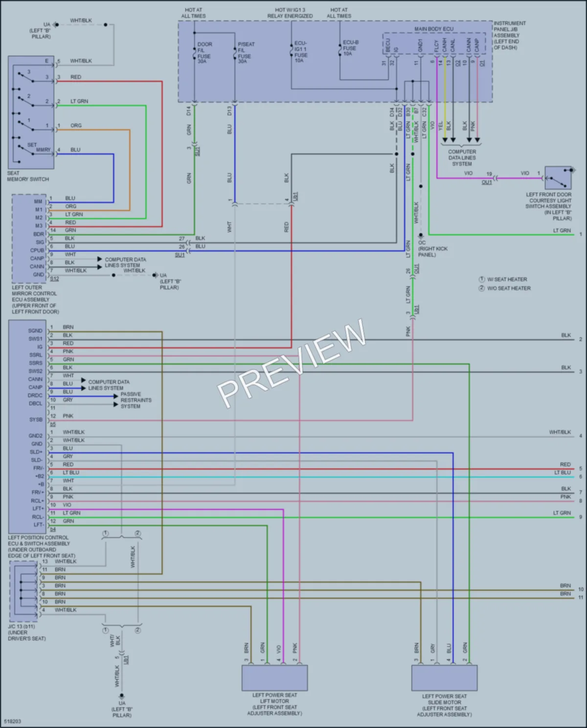 2017 Lexus RC200t Memory Systems wiring diagram preview