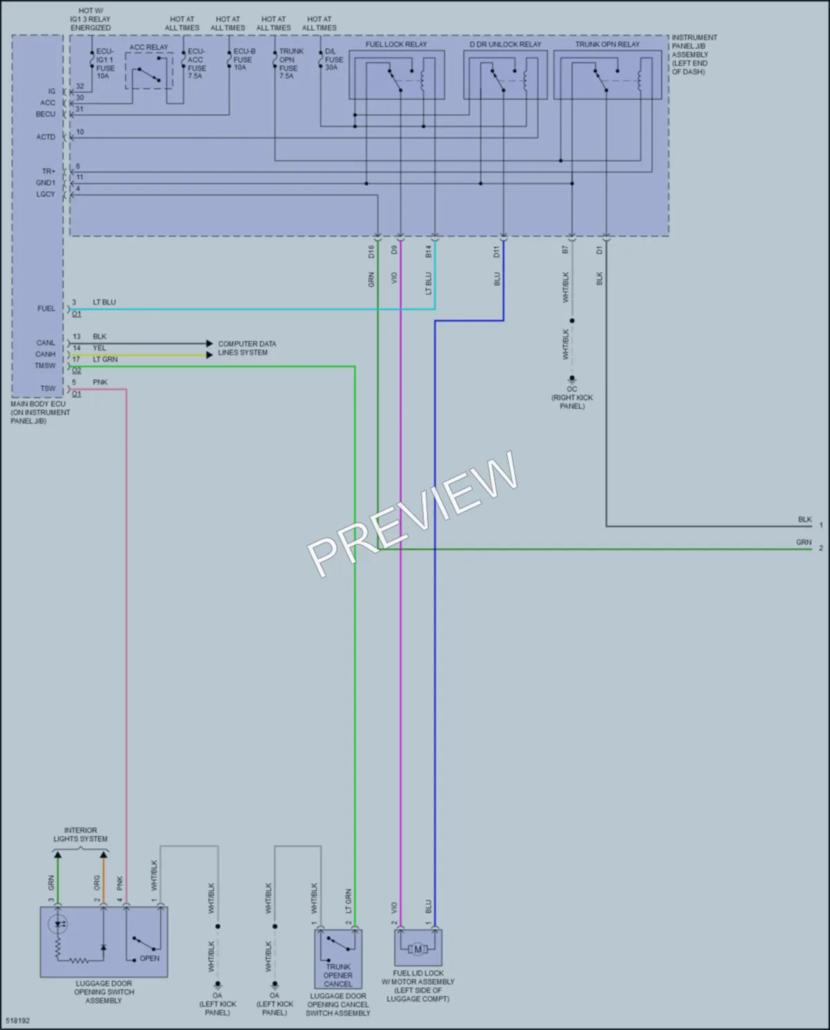 2017 Lexus RC350 Trunk Tailgate Fuel Door wiring diagram preview