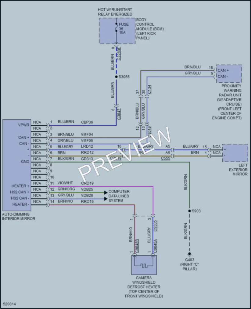 2017 Lincoln MKX Power Mirrors wiring diagram preview