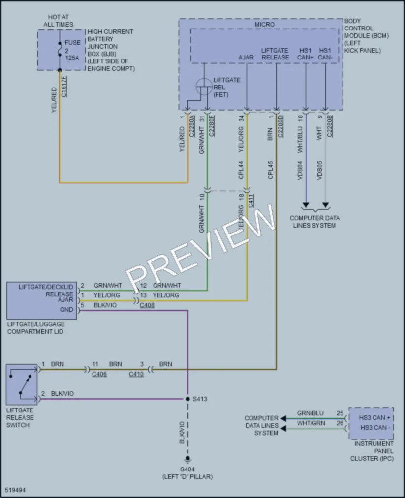 2017 Lincoln MKX Trunk Tailgate Fuel Door wiring diagram preview