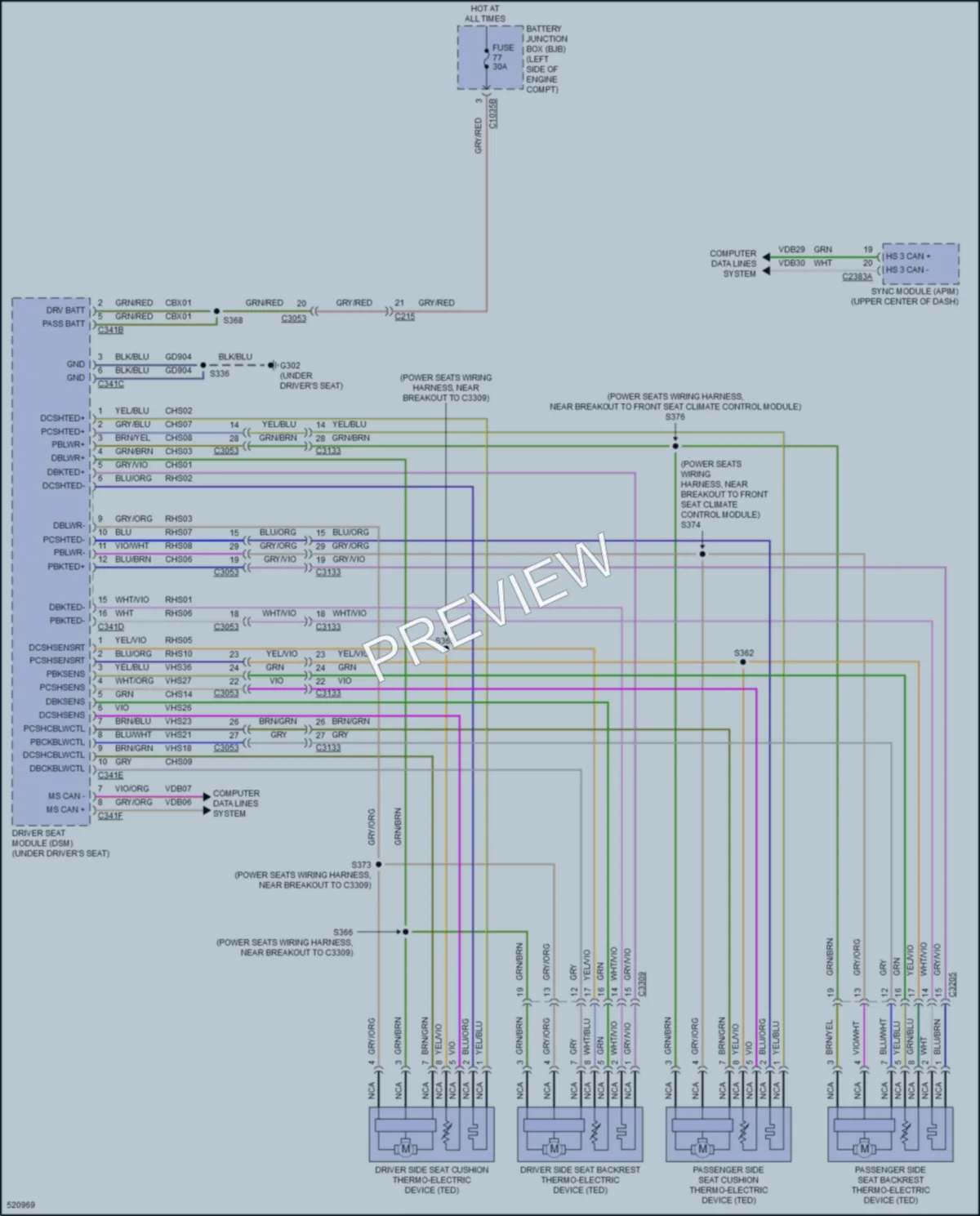 2017 Lincoln MKZ Power Seats wiring diagram preview