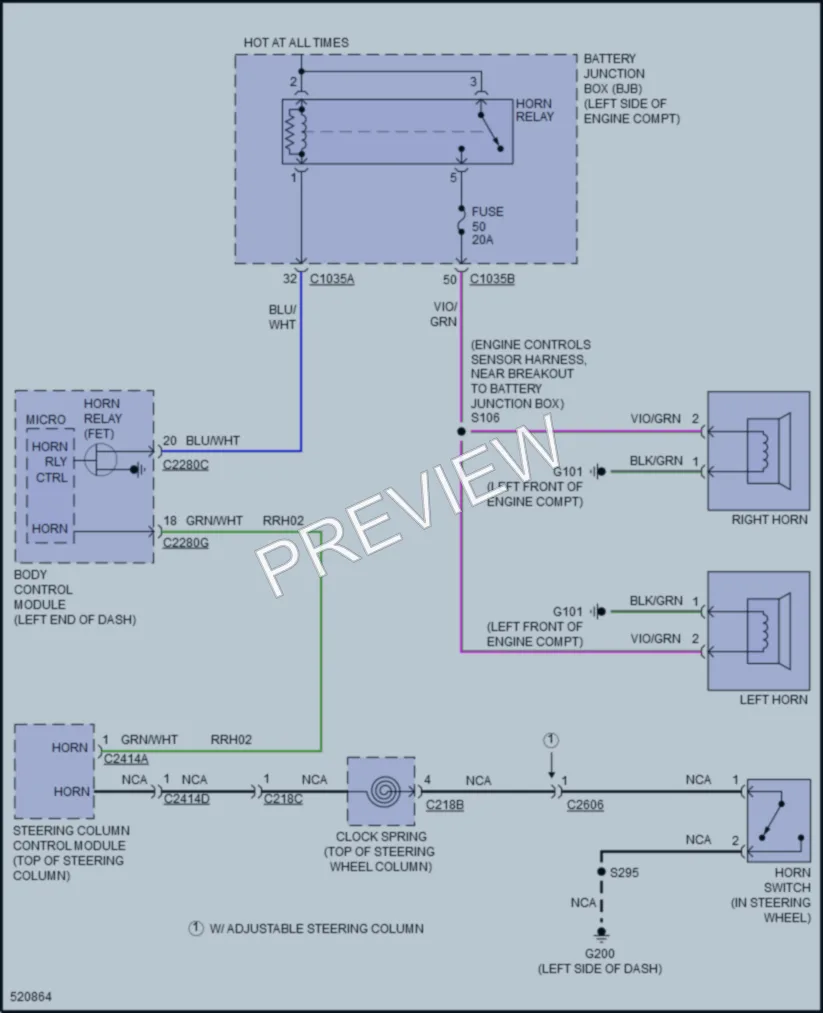 2017 Lincoln MKZHybrid Horn wiring diagram preview