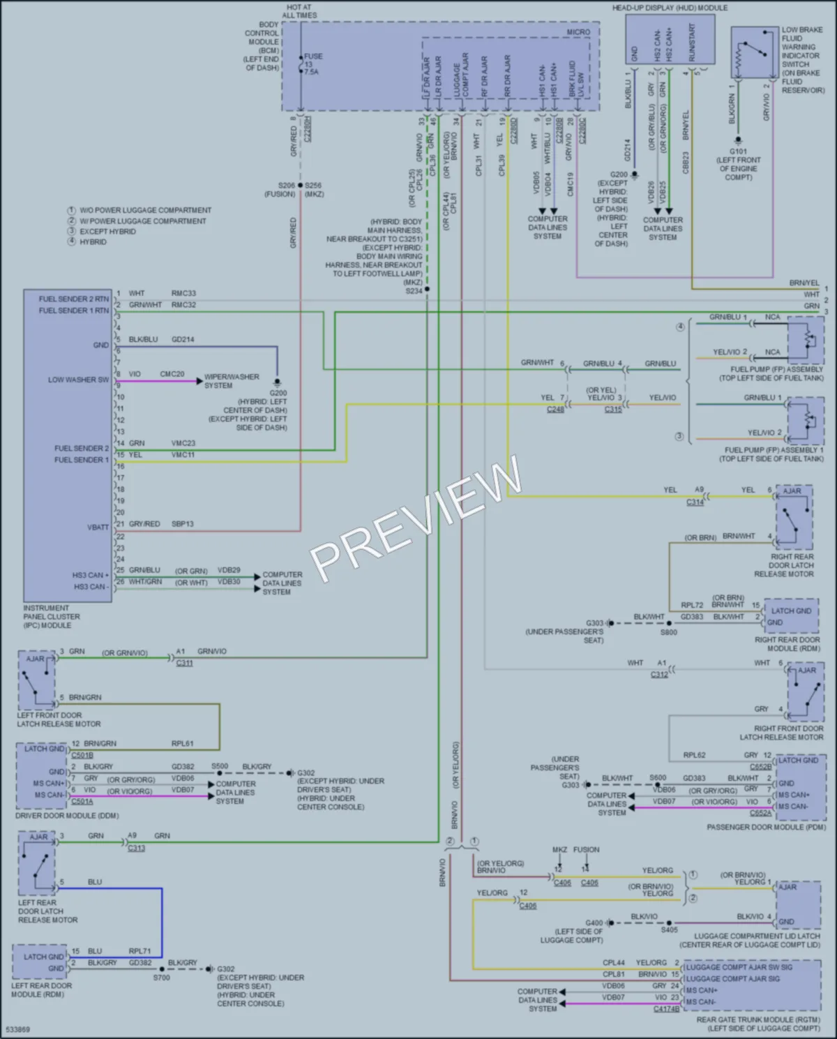 2017 Lincoln MKZHybrid Instrument Cluster wiring diagram preview
