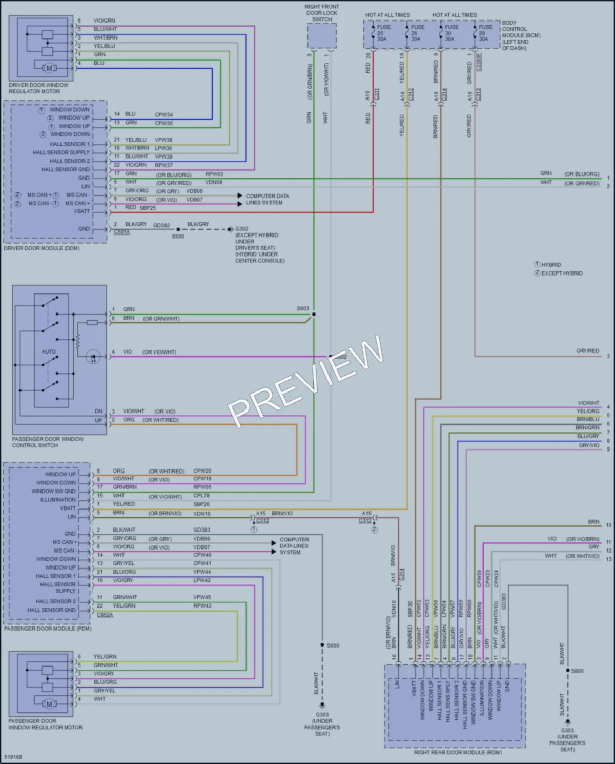 2017 Lincoln MKZHybrid Power Windows wiring diagram preview