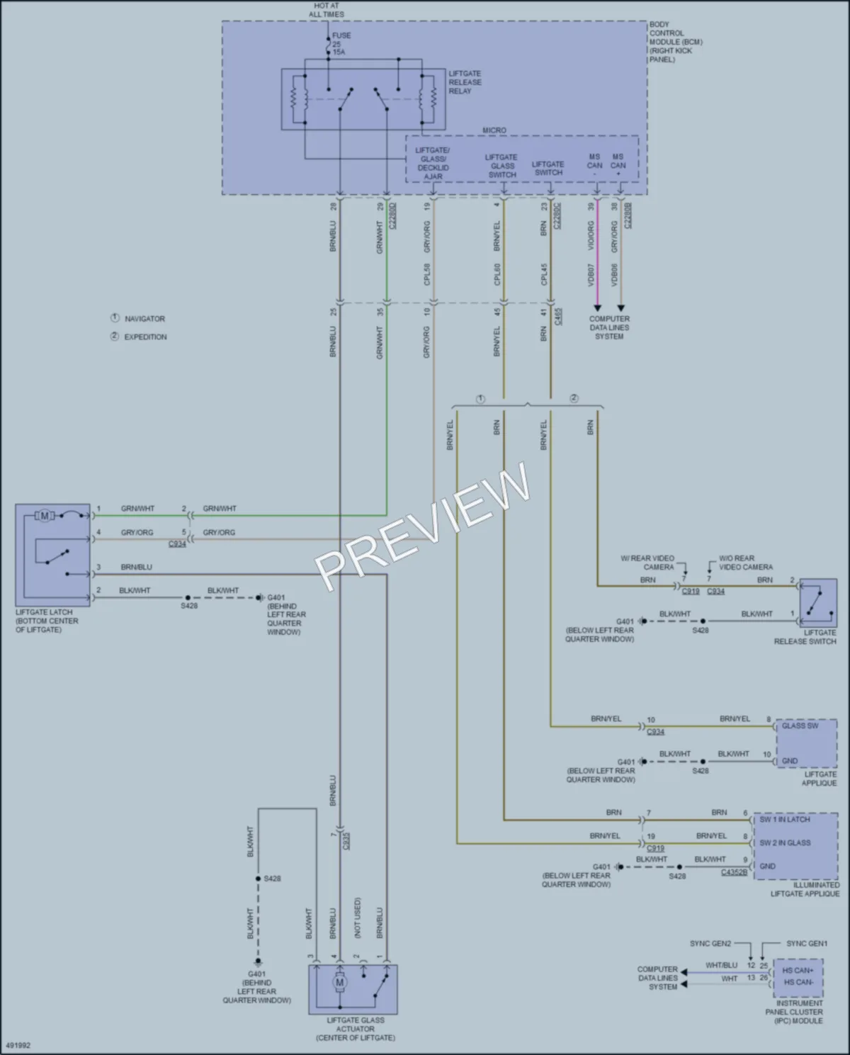 2017 Lincoln NavigatorL Trunk Tailgate Fuel Door wiring diagram preview