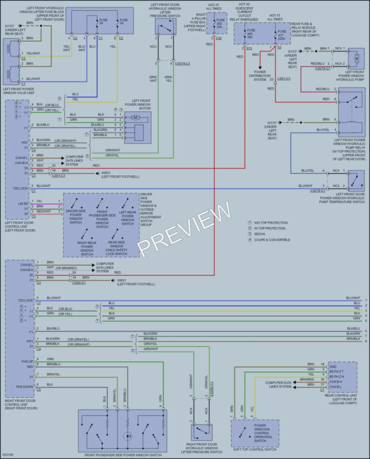 2017 MercedesBenz S550e Power Windows wiring diagram preview