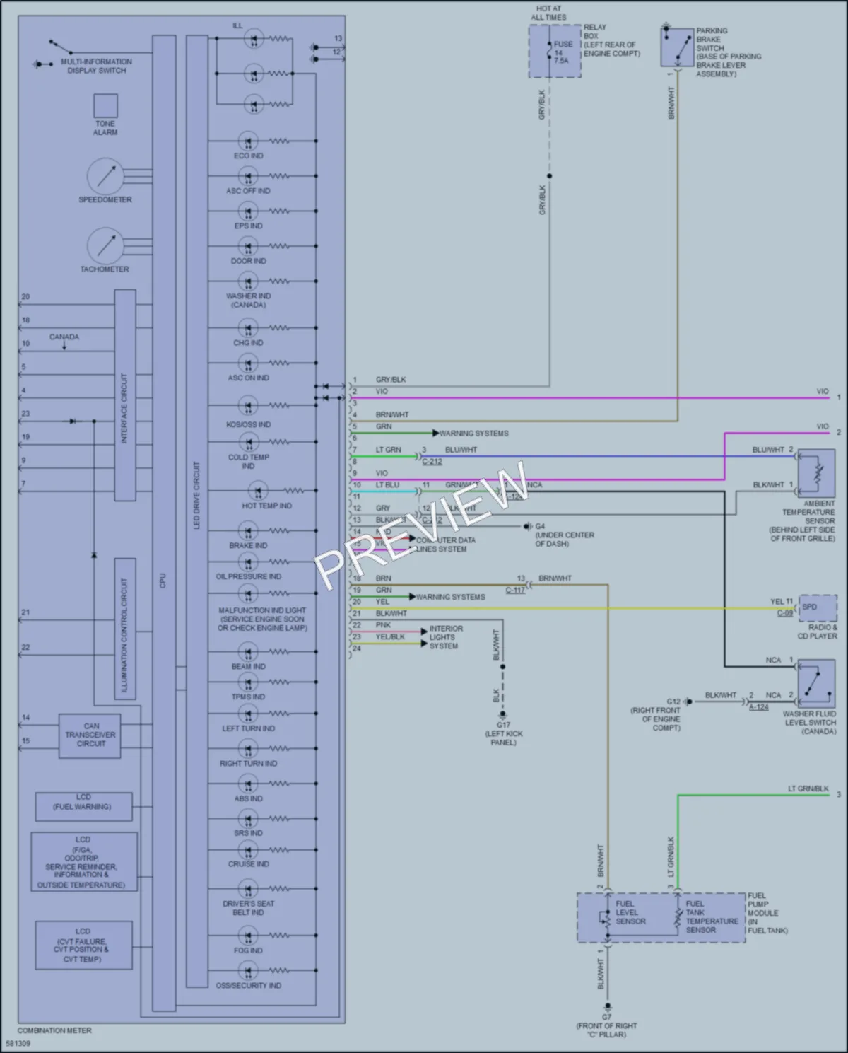 2017 Mitsubishi Mirage Instrument Cluster wiring diagram preview