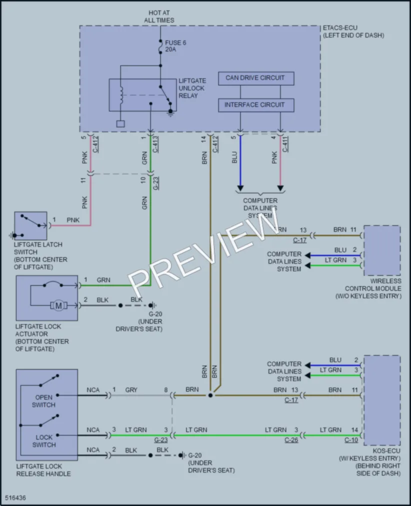 2017 Mitsubishi RVR Trunk Tailgate Fuel Door wiring diagram preview