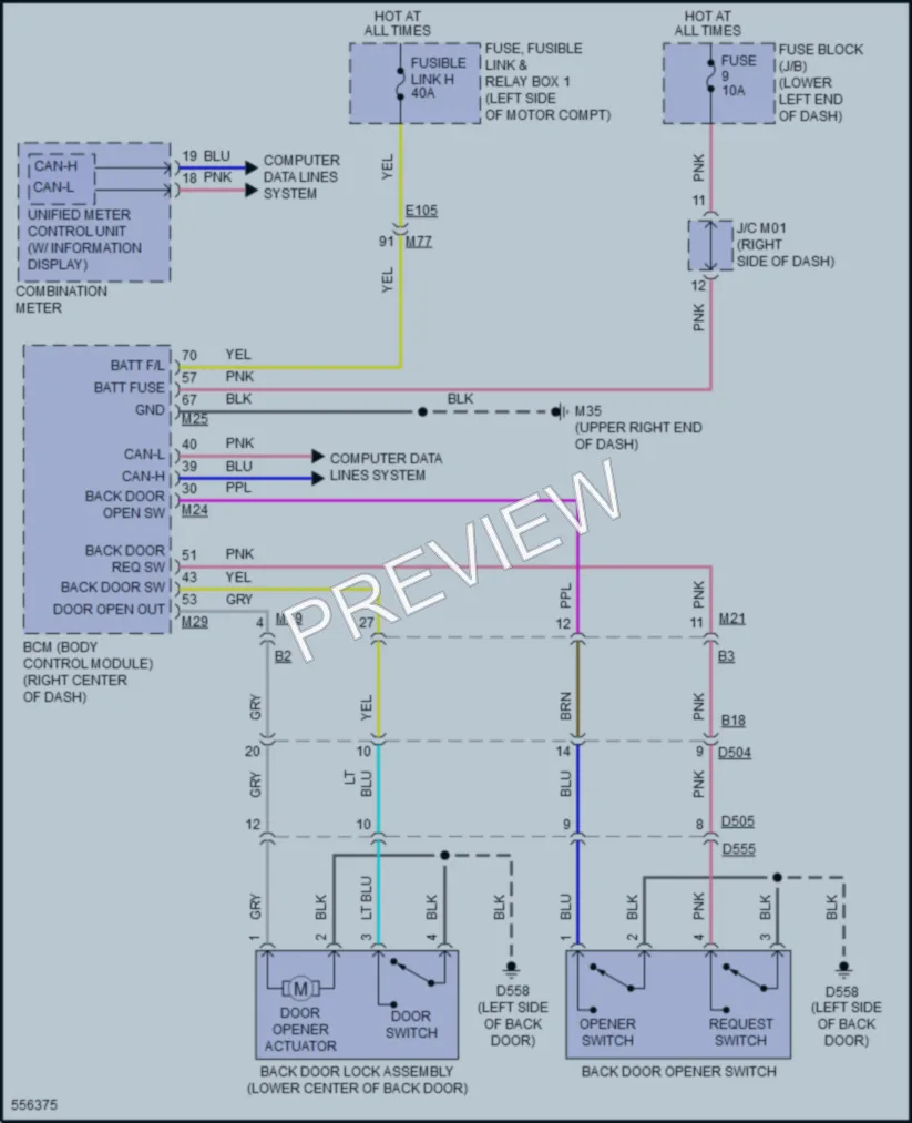 2017 Nissan LEAF Trunk Tailgate Fuel Door wiring diagram preview