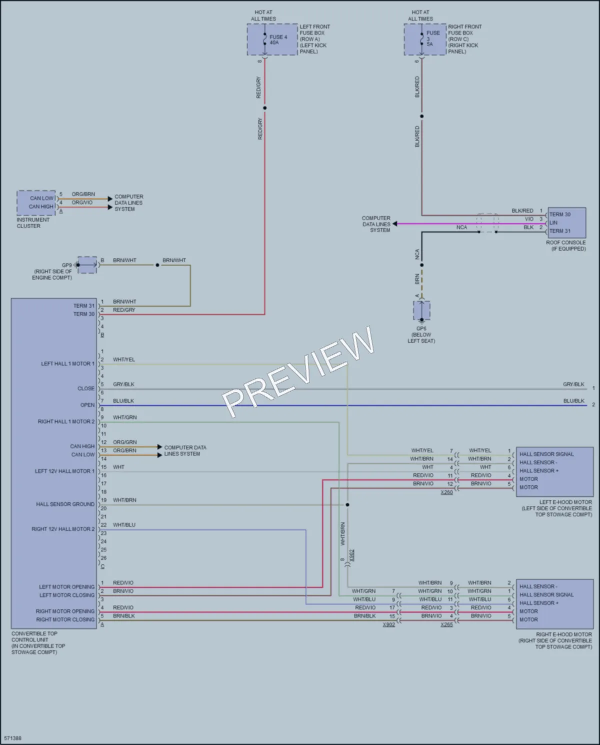 2017 Porsche 718Cayman Power Top Sunroof wiring diagram preview