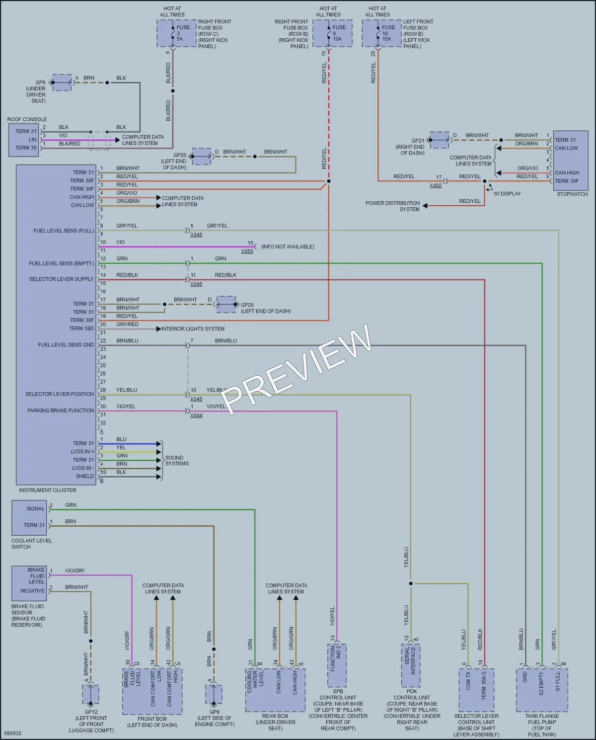 2017 Porsche 911 Instrument Cluster wiring diagram preview