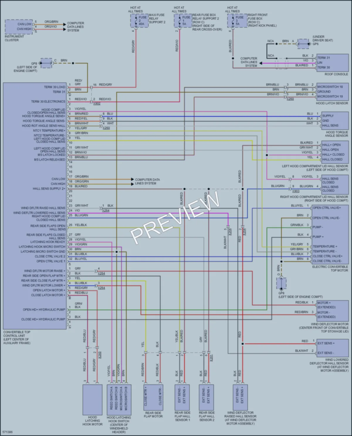 2017 Porsche 911 Power Top Sunroof wiring diagram preview