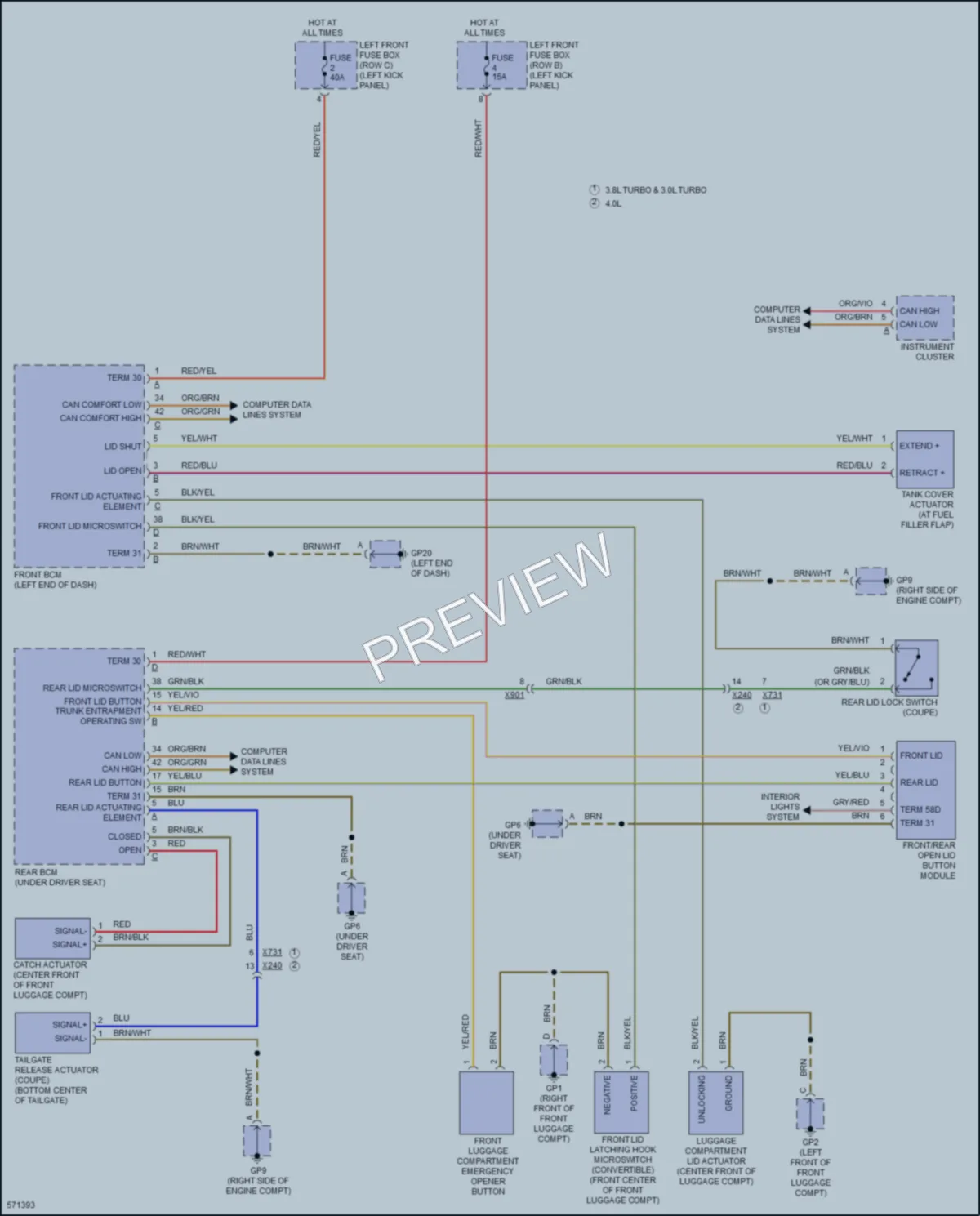 2017 Porsche 911 Trunk Tailgate Fuel Door wiring diagram preview