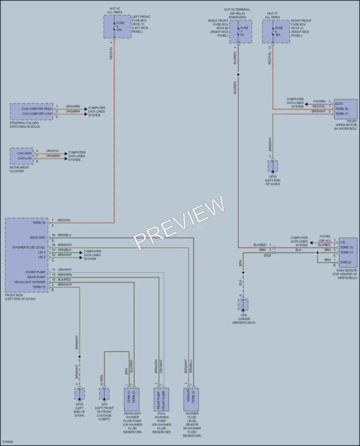 2017 Porsche 911 Wiper Washer wiring diagram preview