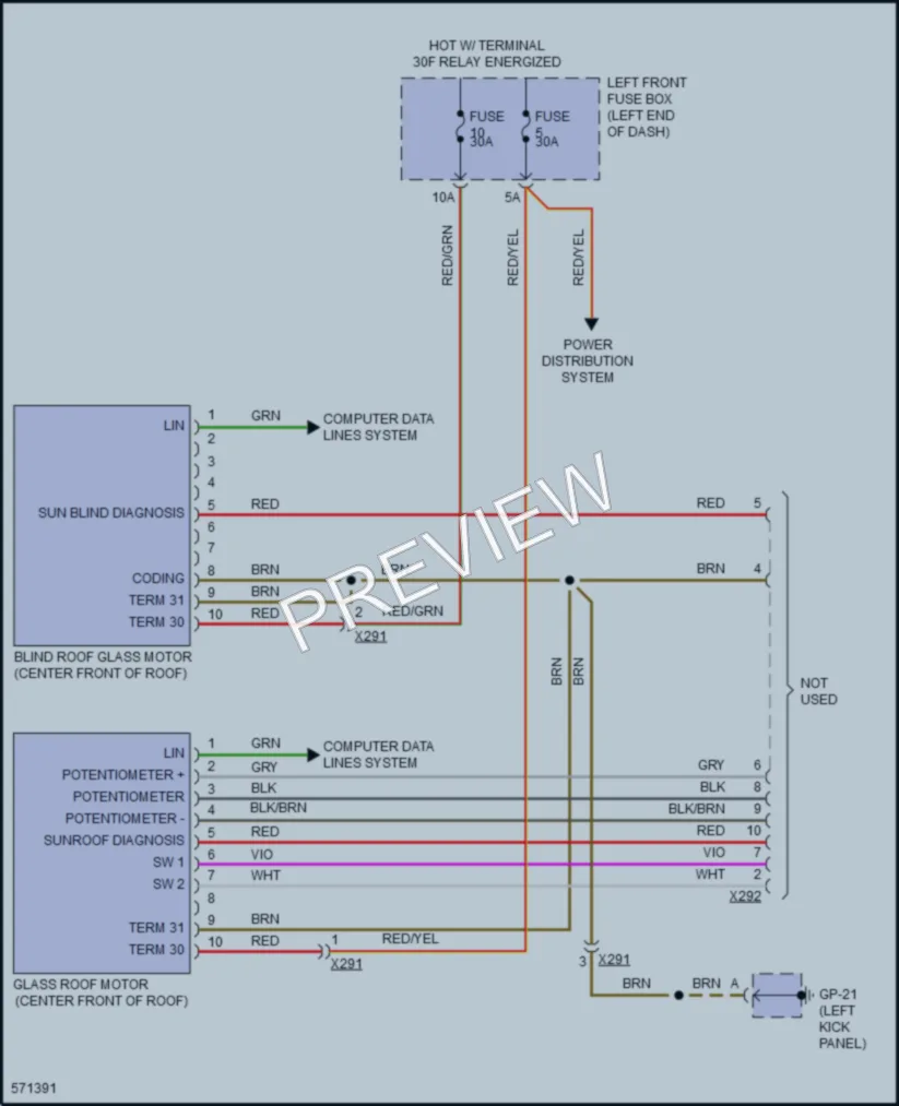 2017 Porsche CayenneHybrid Power Top Sunroof wiring diagram preview