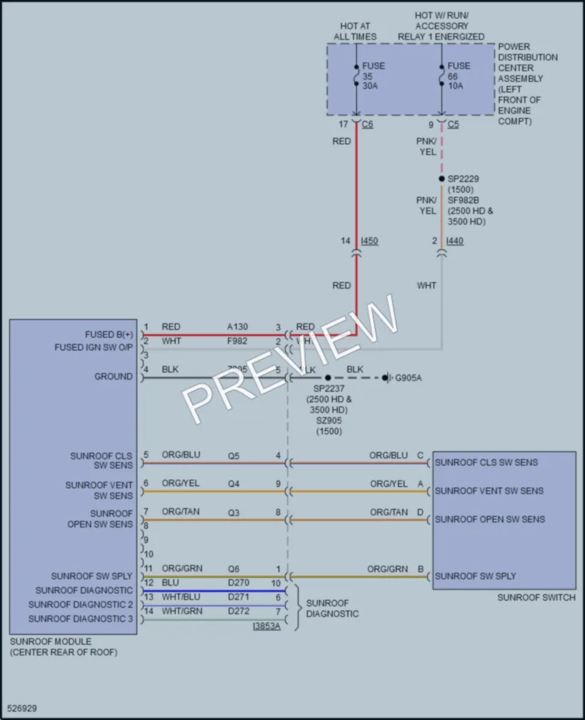 2017 Ram 3500Pickup Power Top Sunroof wiring diagram preview