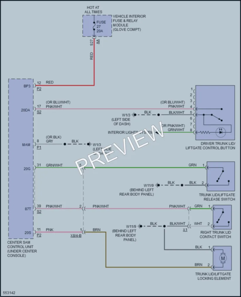 2017 Smart fortwo Trunk Tailgate Fuel Door wiring diagram preview