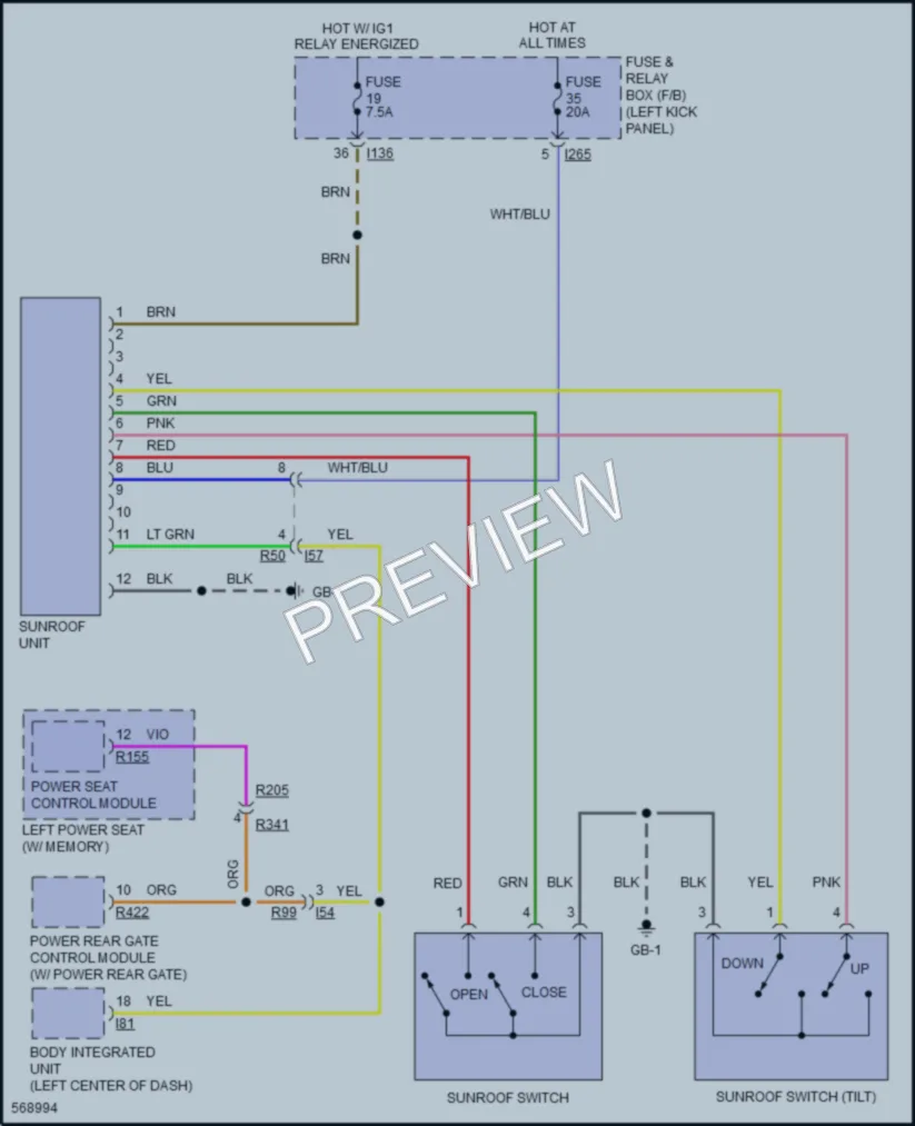 2017 Subaru Outback Power Top Sunroof wiring diagram preview