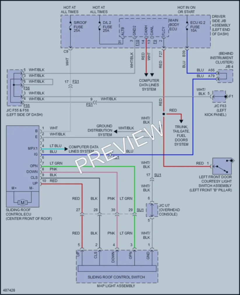 2017 Toyota 4Runner Power Top Sunroof wiring diagram preview
