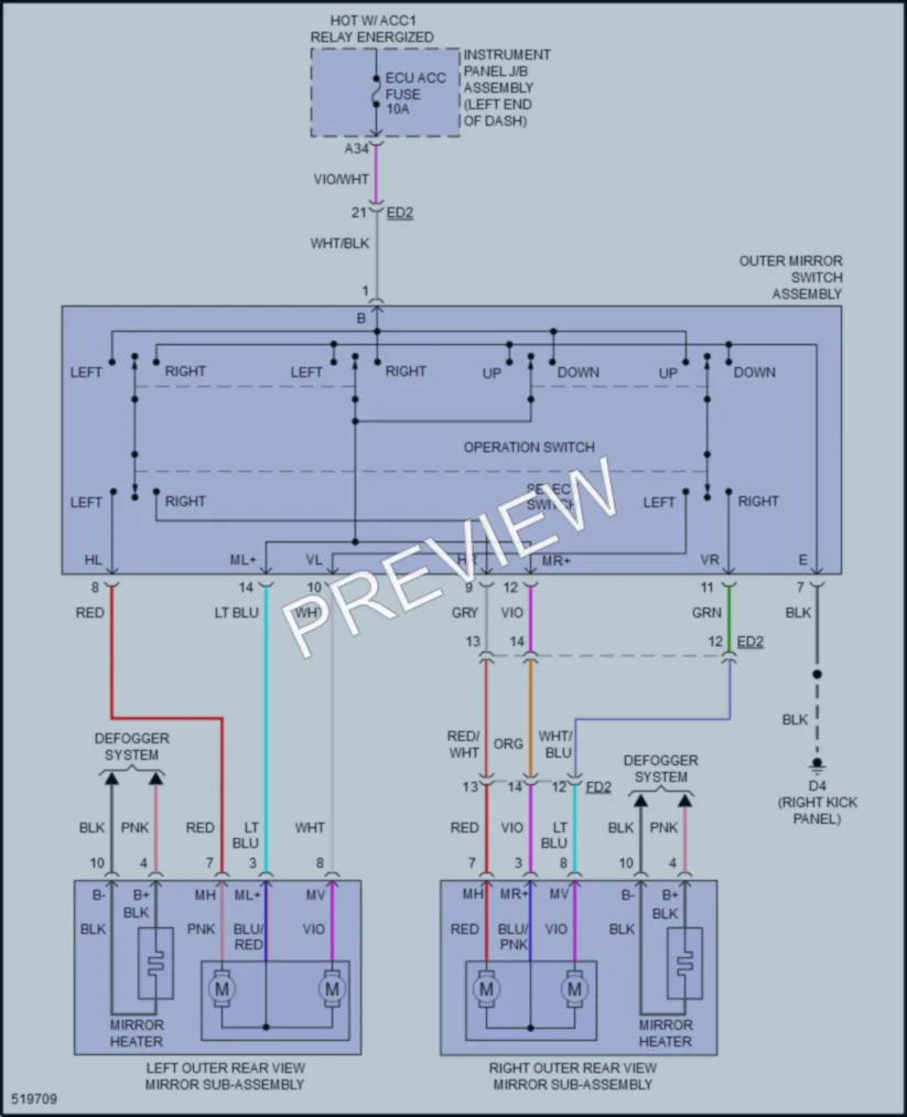 2017 Toyota 86 Power Mirrors wiring diagram preview